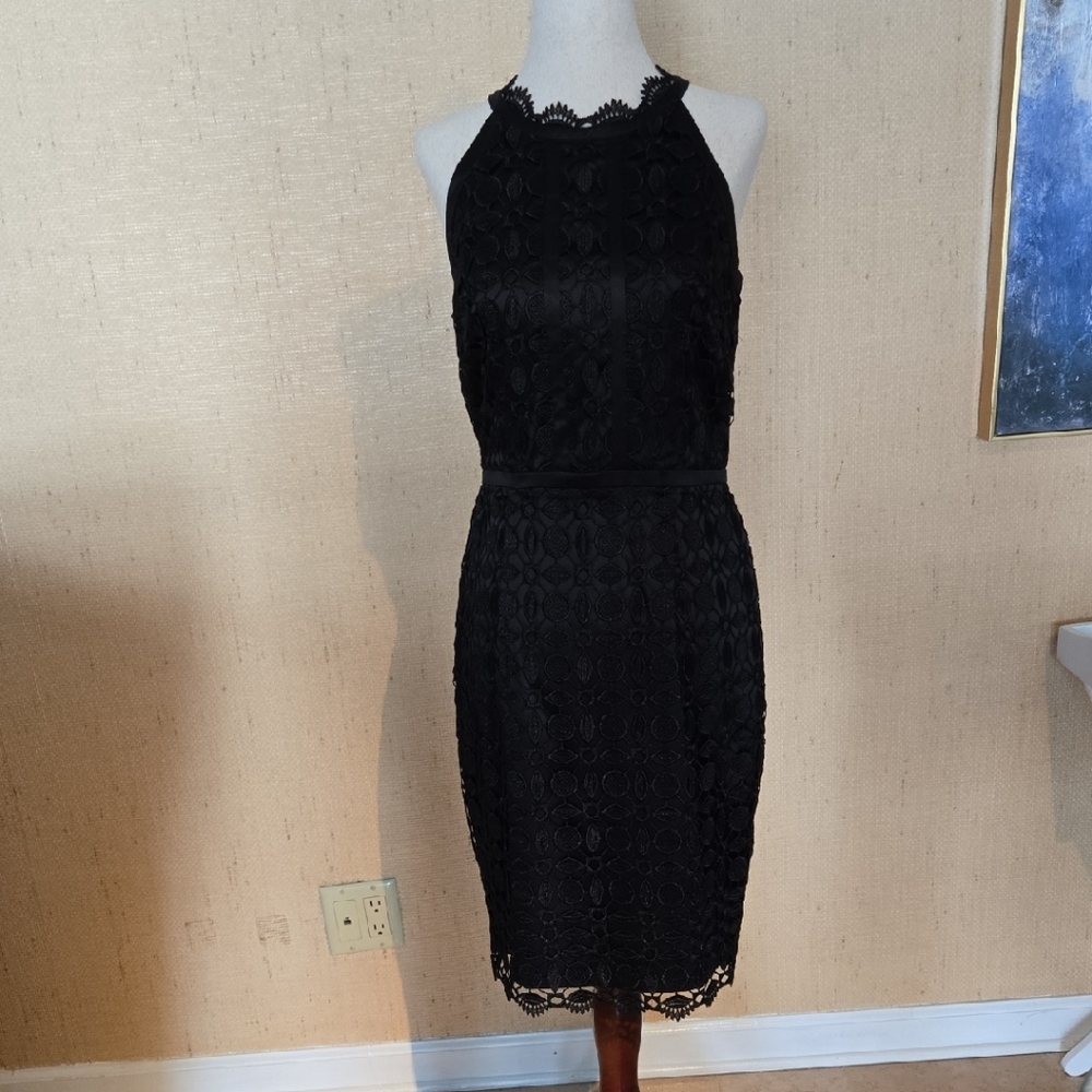 Adrianna Papell Elegant Black Lace Cocktail Dress